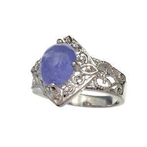 GOEGEOUS 2.8 ct Tanzanite Cabochon Platinum Sterling Silver Ring 6.5 - 6 1/2